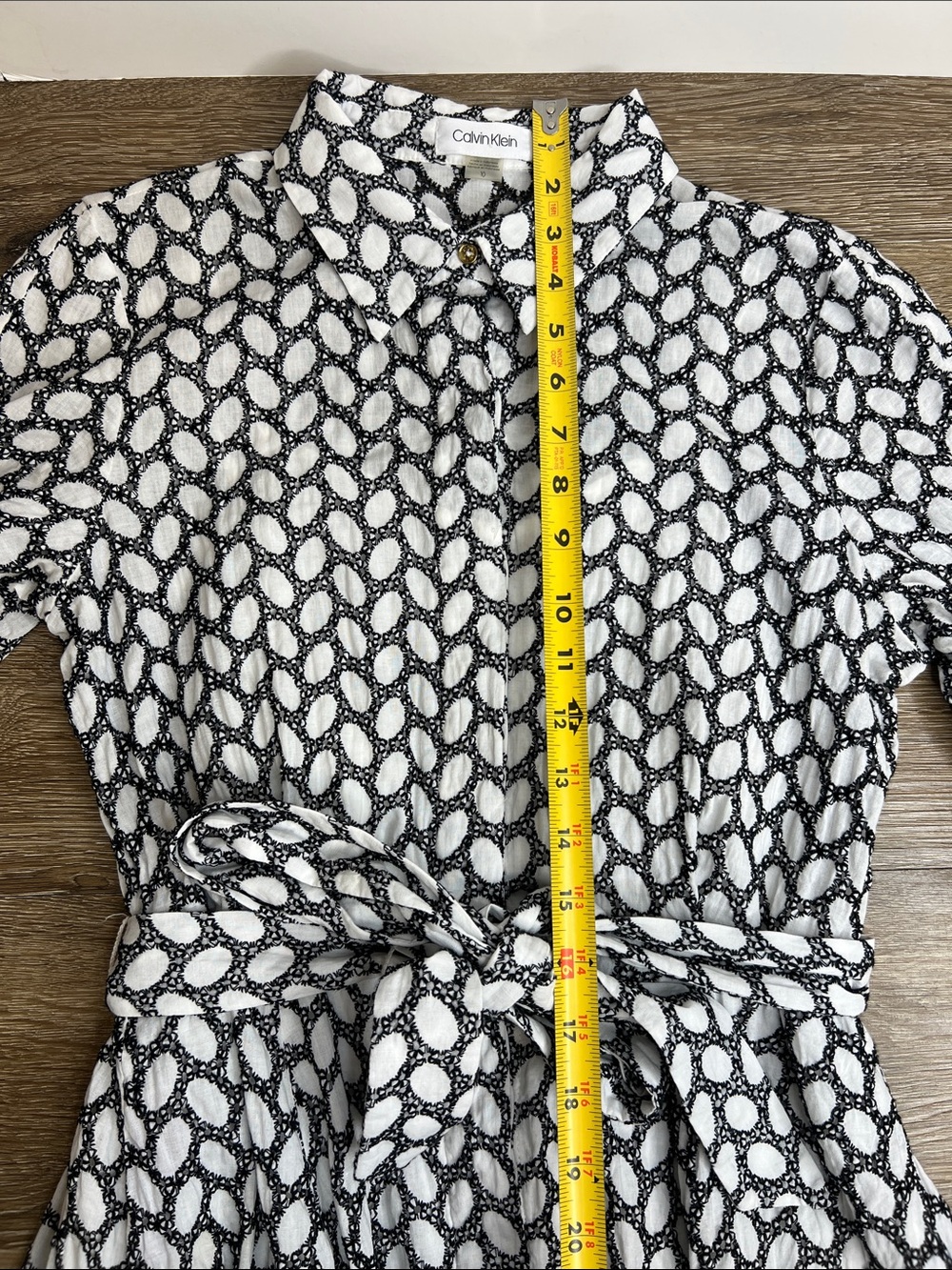 Calvin Klein Eyelet Shirt Dress Size 10 Black & White Belted Cotton Dress - Picture 12 of 13